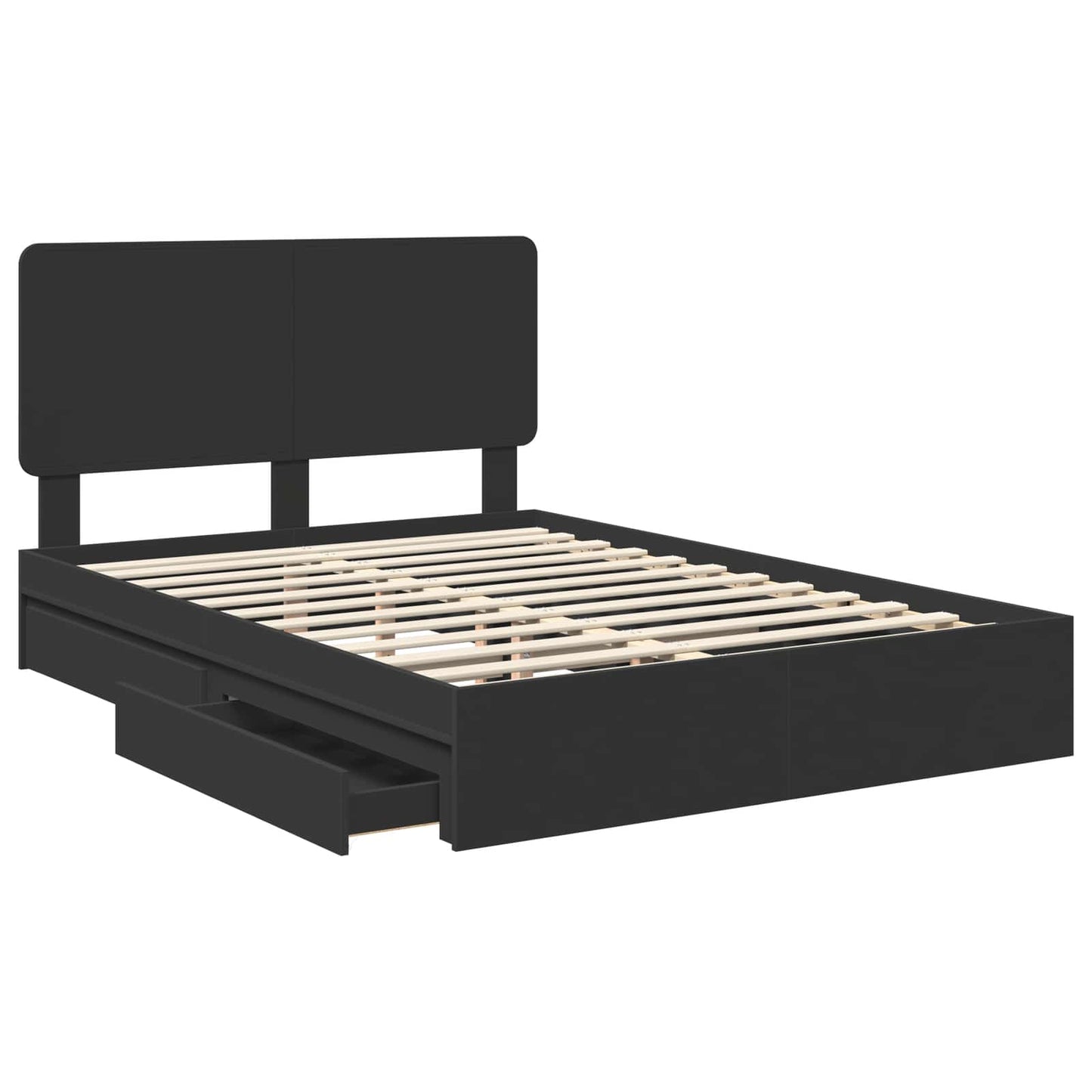Storage Bed with Headboard Black 140 x 190 cm Engineered Wood