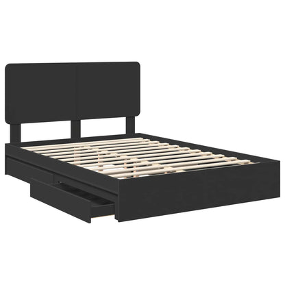 Storage Bed with Headboard Black 140 x 190 cm Engineered Wood