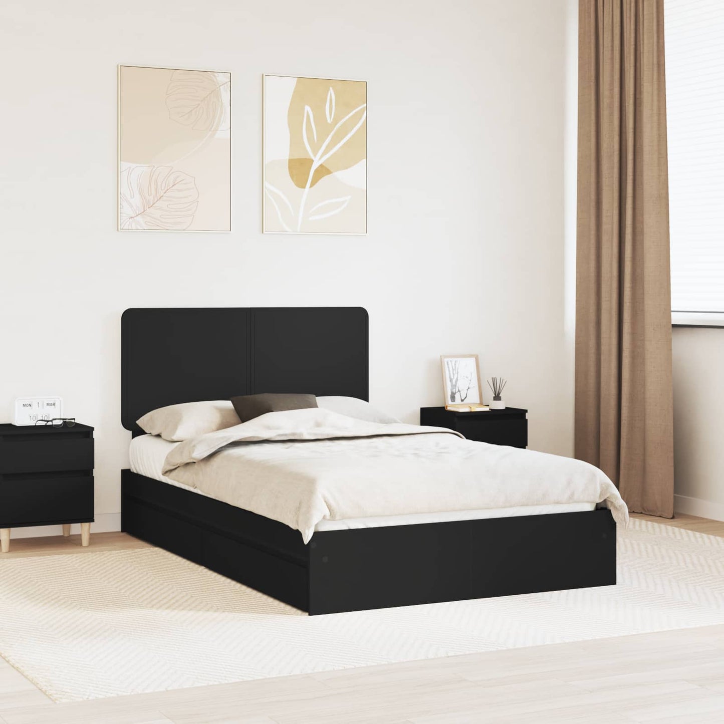 Storage Bed with Headboard Black 120 x 200 cm Engineered Wood