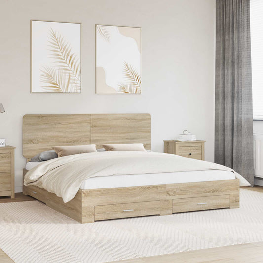 Bed Frame with Drawer Sonoma Oak 200 x 200 cm Engineered Wood