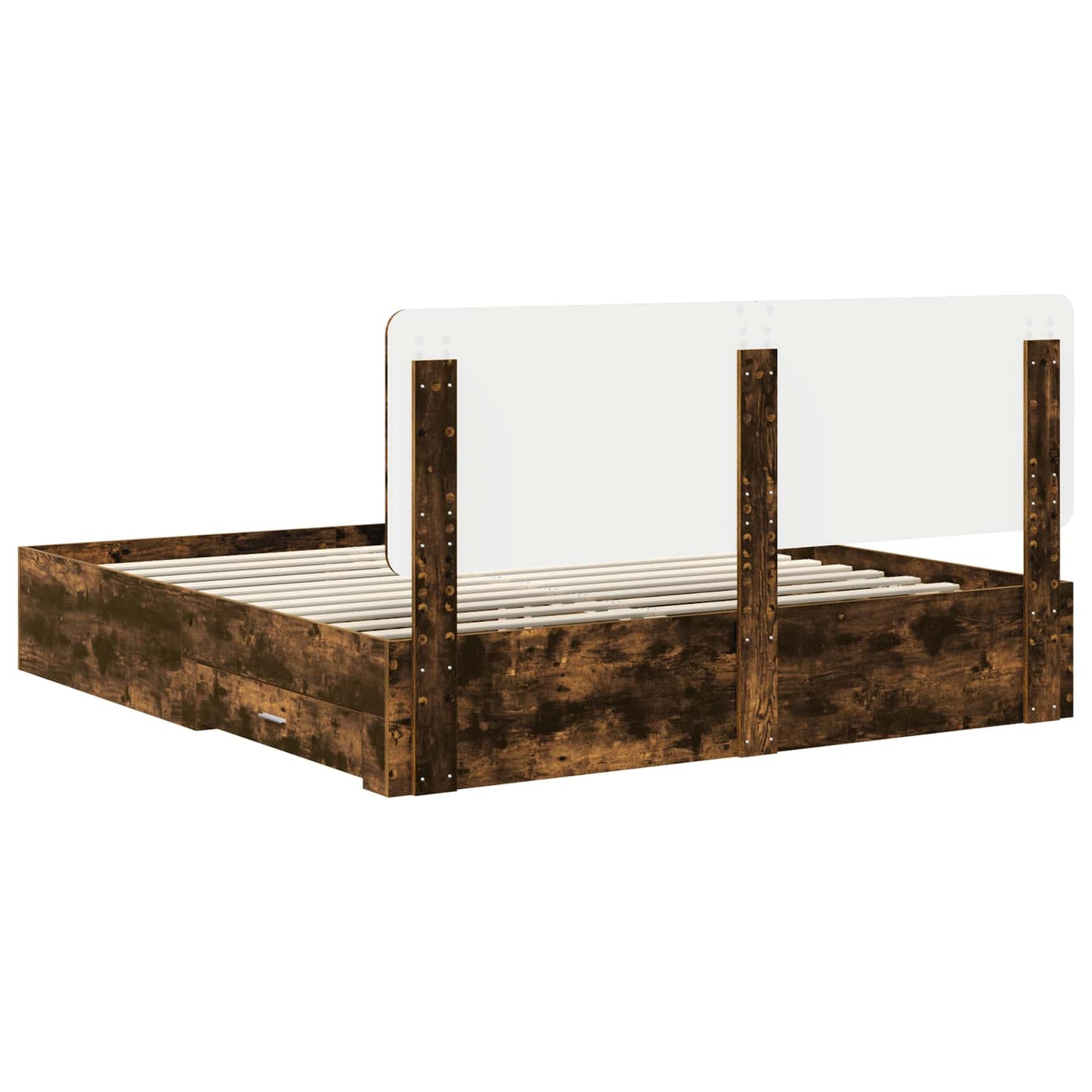 Bed Frame with Drawer Smoked Oak 200 x 200 cm Engineered Wood