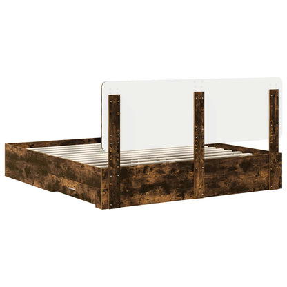 Bed Frame with Drawer Smoked Oak 200 x 200 cm Engineered Wood