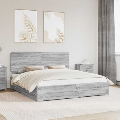 Bed Frame with Drawer Grey Sonoma 200 x 200 cm Engineered Wood