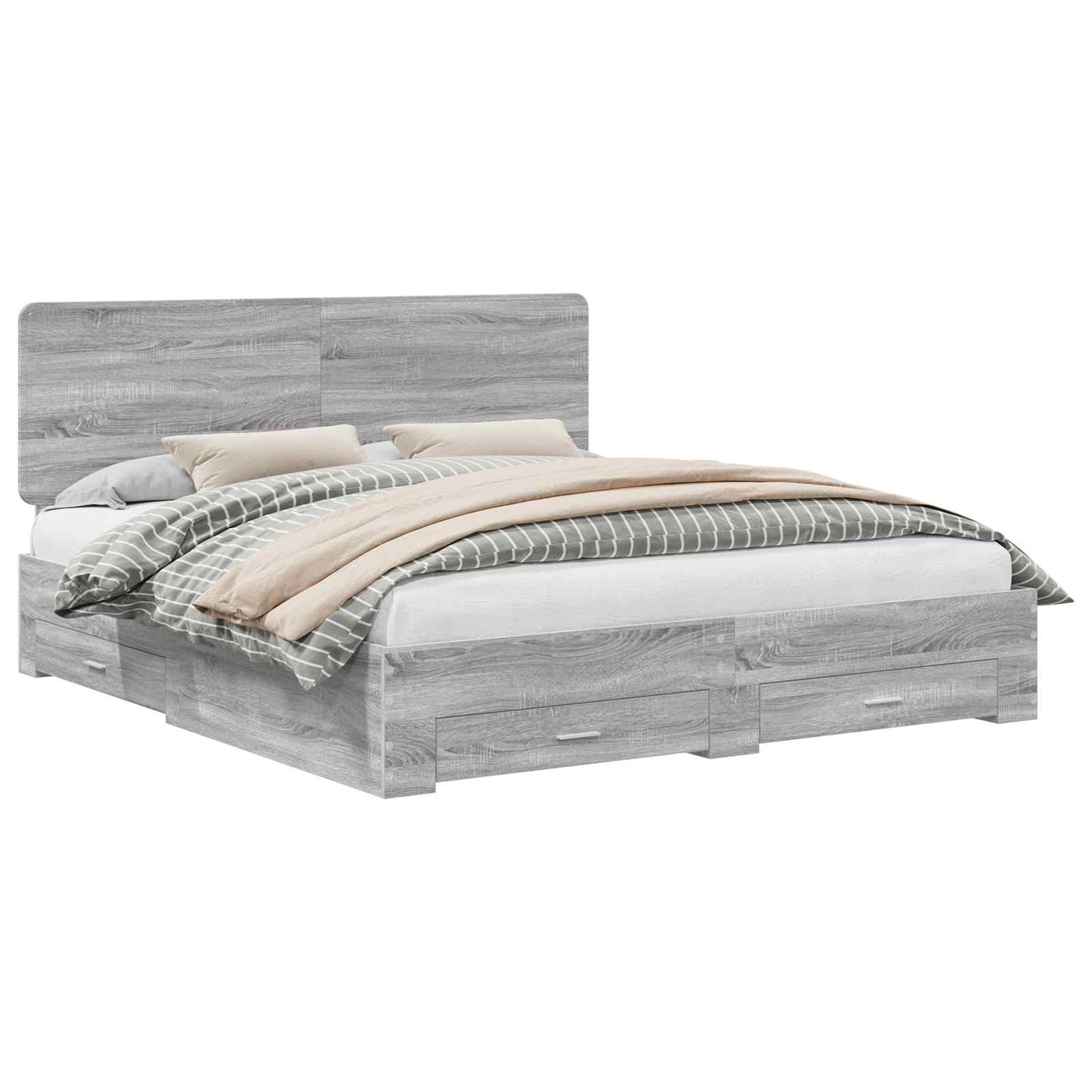 Bed Frame with Drawer Grey Sonoma 200 x 200 cm Engineered Wood