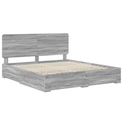 Bed Frame with Drawer Grey Sonoma 200 x 200 cm Engineered Wood