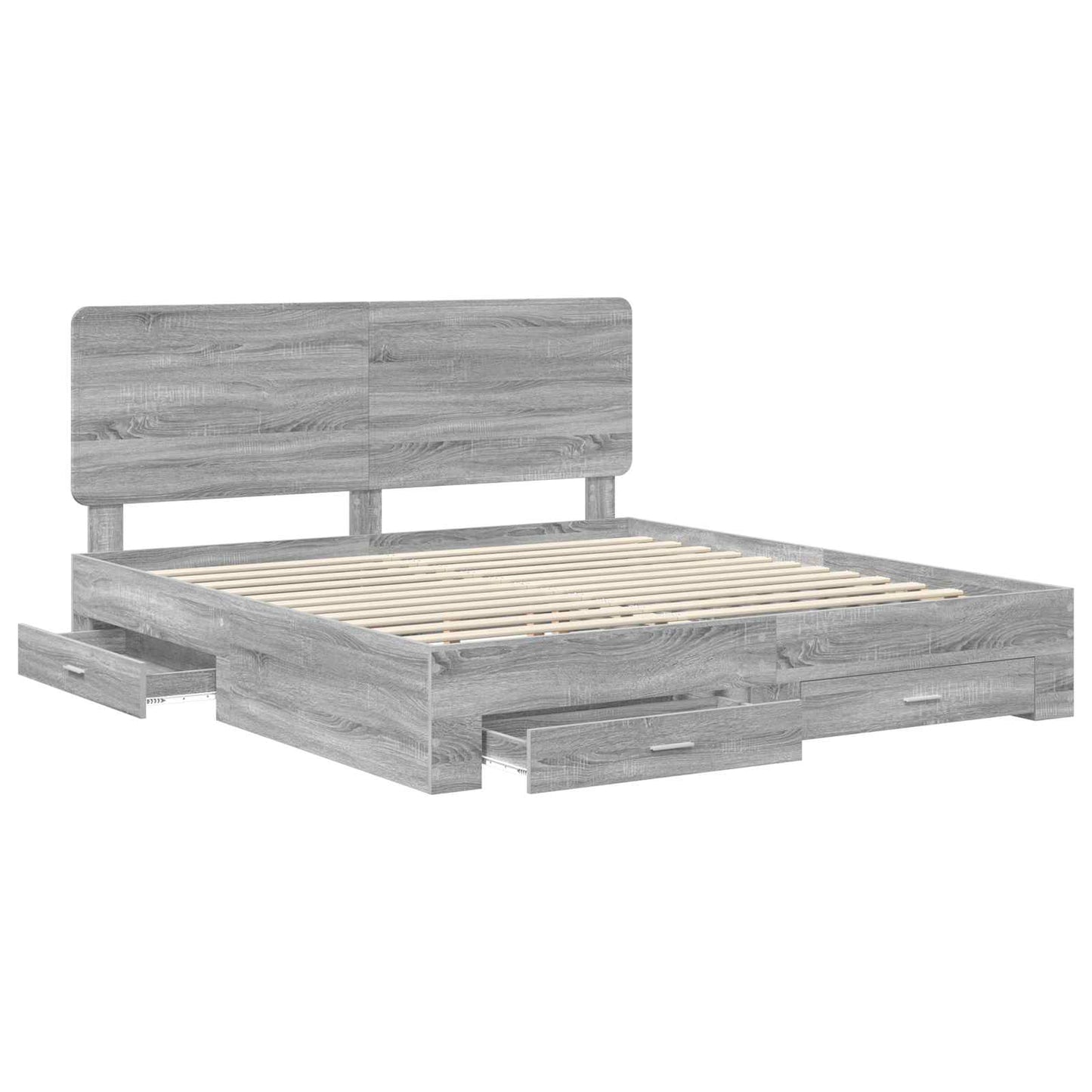 Bed Frame with Drawer Grey Sonoma 200 x 200 cm Engineered Wood