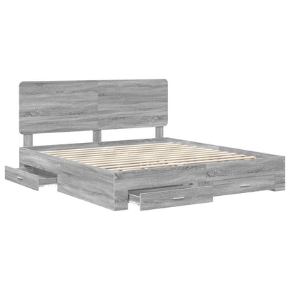 Bed Frame with Drawer Grey Sonoma 200 x 200 cm Engineered Wood