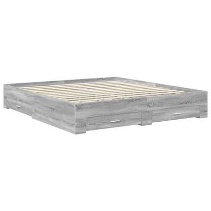 Bed Frame with Drawer Grey Sonoma 200 x 200 cm Engineered Wood