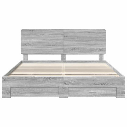 Bed Frame with Drawer Grey Sonoma 200 x 200 cm Engineered Wood