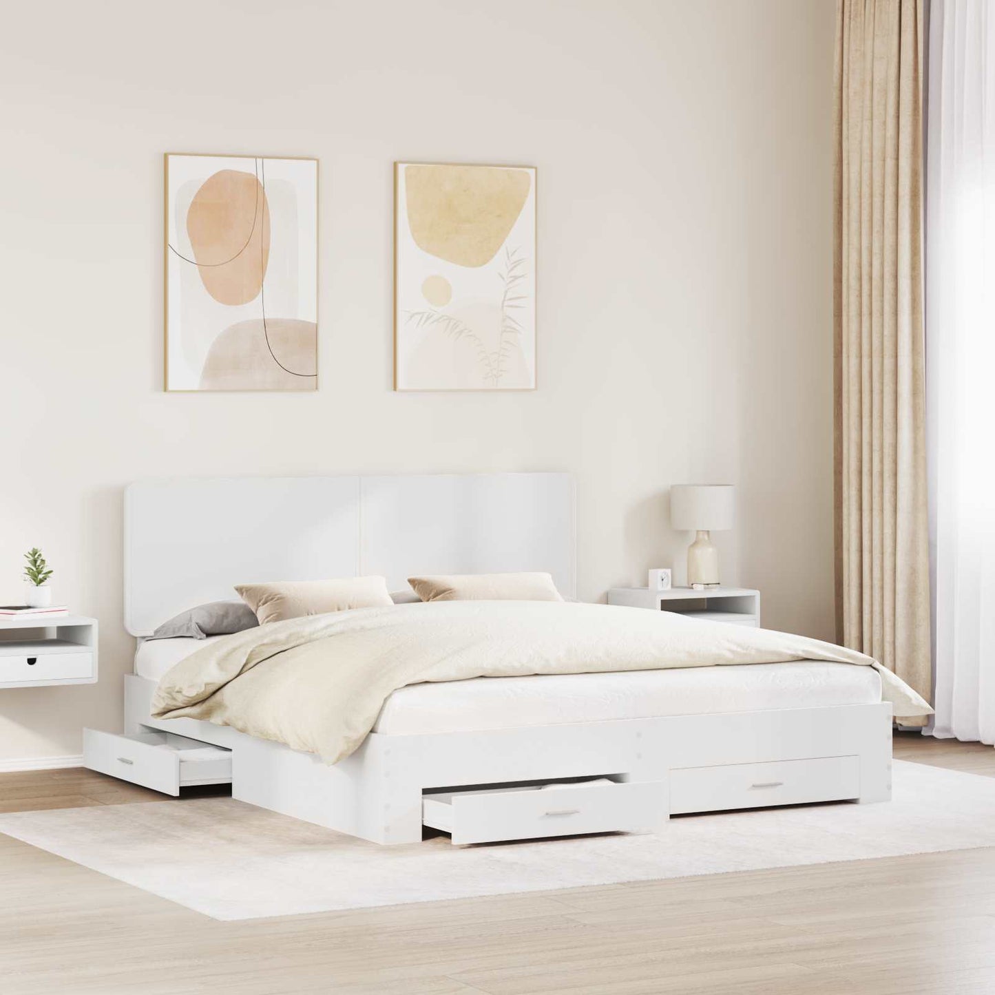 Bed Frame with Headboard White 180 x 200 cm Engineered Wood