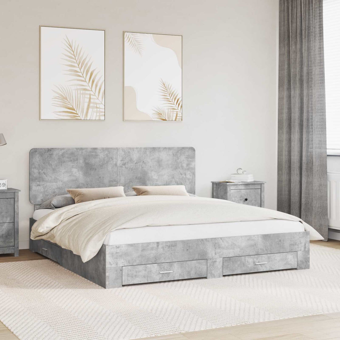 Bed Frame Concrete Grey 180 x 200 cm Engineered Wood