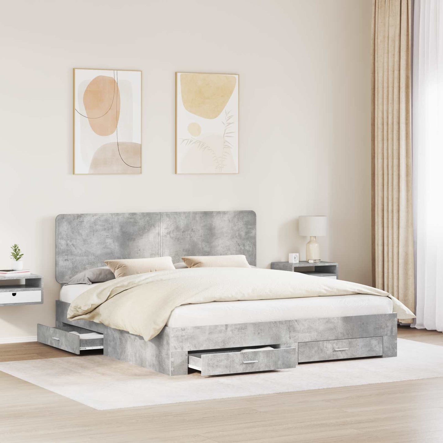 Bed Frame Concrete Grey 180 x 200 cm Engineered Wood