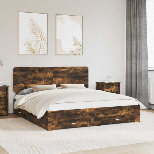 Bed Frame with Drawer Smoked Oak 180 x 200 cm Engineered Wood