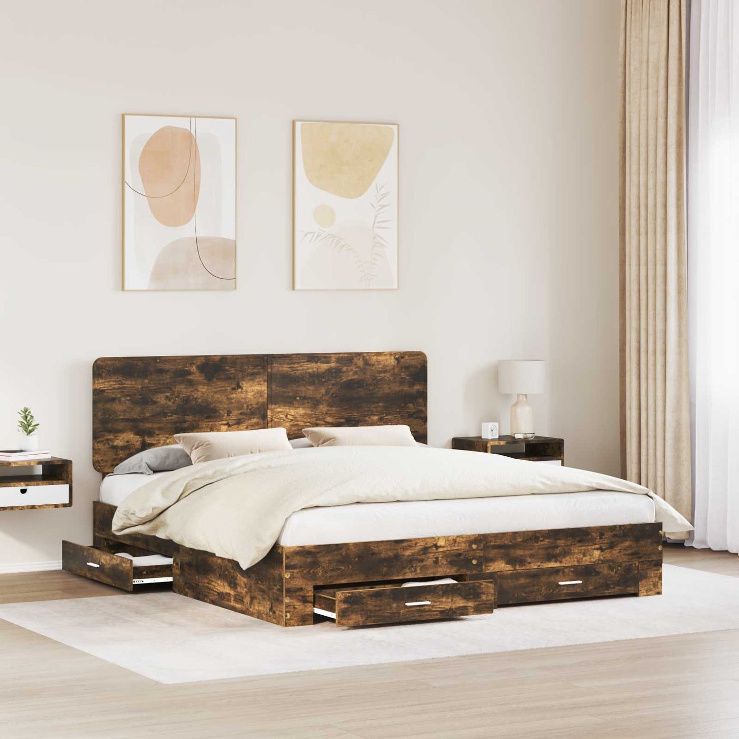 Bed Frame with Drawer Smoked Oak 180 x 200 cm Engineered Wood