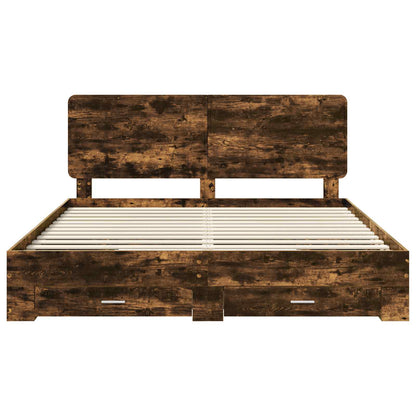 Bed Frame with Drawer Smoked Oak 180 x 200 cm Engineered Wood