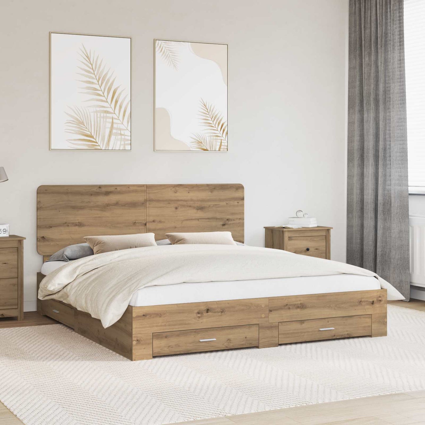 Bed Frame with Drawer Artisan Oak 180 x 200 cm Engineered Wood