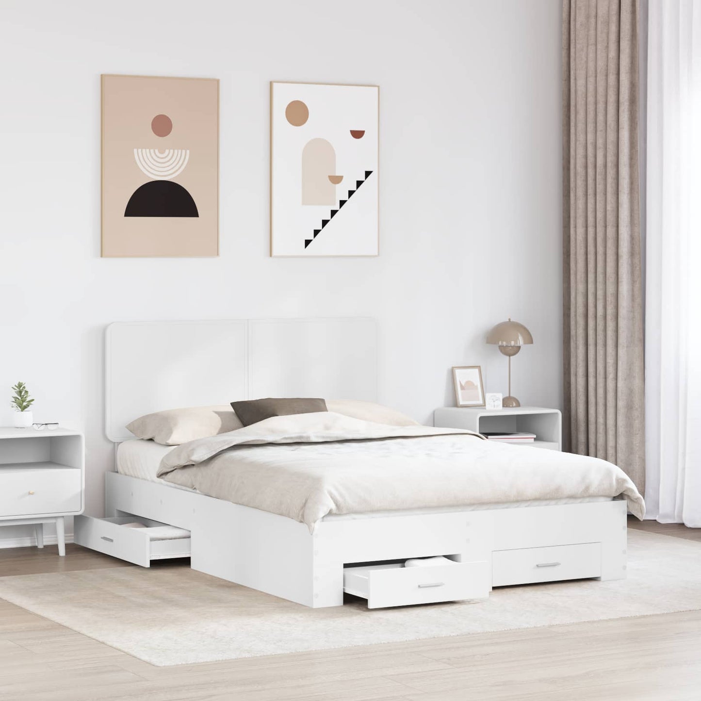 Bed Frame with Headboard White 160 x 200 cm Engineered Wood
