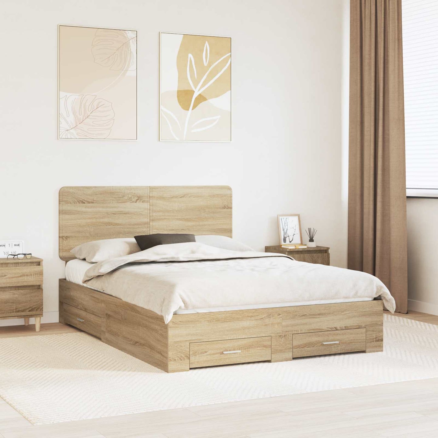 Bed Frame with Drawer Sonoma Oak 150 x 200 cm Engineered Wood