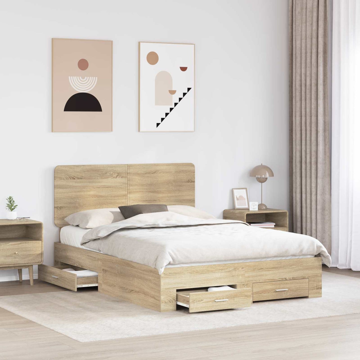 Bed Frame with Drawer Sonoma Oak 140 x 190 cm Engineered Wood