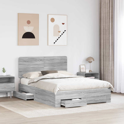 Bed Frame with Drawer Grey Sonoma 140 x 190 cm Engineered Wood