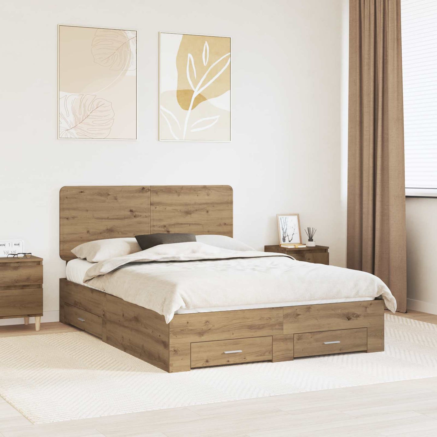Bed Frame with Drawer Artisan Oak 140 x 190 cm Engineered Wood
