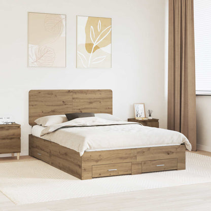 Bed Frame with Drawer Artisan Oak 140 x 190 cm Engineered Wood
