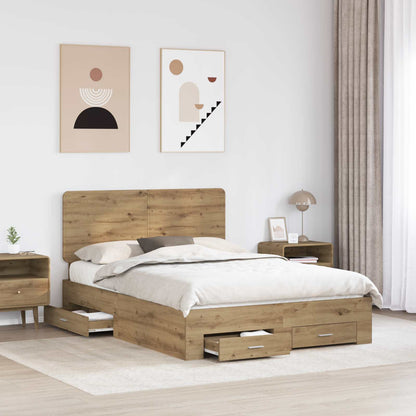 Bed Frame with Drawer Artisan Oak 140 x 190 cm Engineered Wood