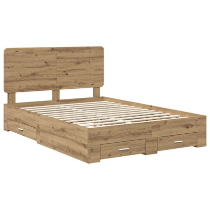 Bed Frame with Drawer Artisan Oak 140 x 190 cm Engineered Wood