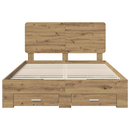 Bed Frame with Drawer Artisan Oak 140 x 190 cm Engineered Wood