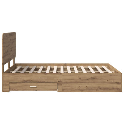 Bed Frame with Drawer Artisan Oak 140 x 190 cm Engineered Wood