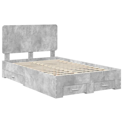 Bed Frame Concrete Grey 135 x 190 cm Engineered Wood
