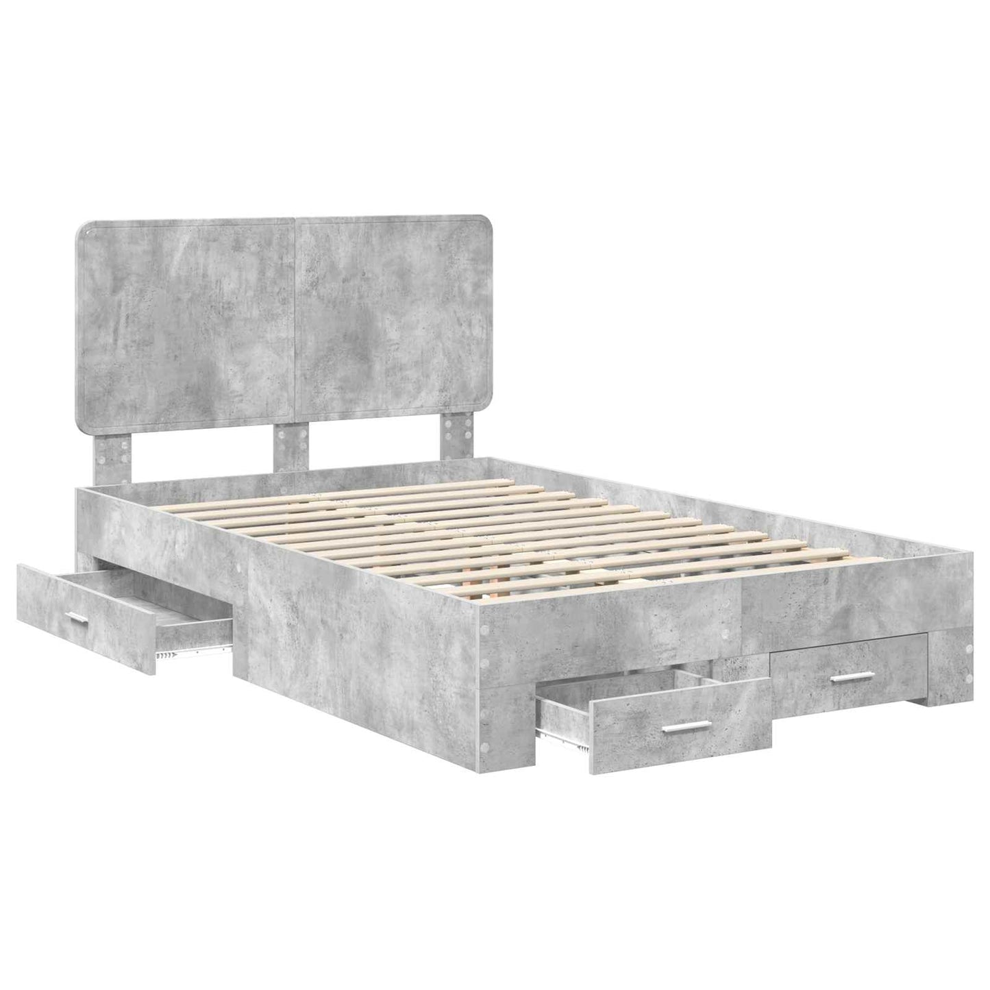 Bed Frame Concrete Grey 135 x 190 cm Engineered Wood