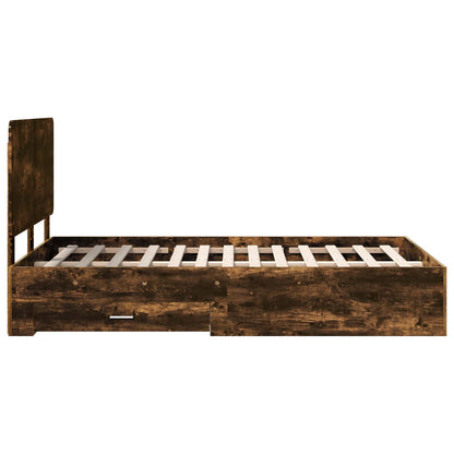 Bed Frame with Drawer Smoked Oak 135 x 190 cm Engineered Wood