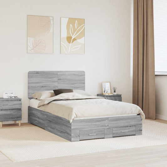 Bed Frame with Drawer Grey Sonoma 135 x 190 cm Engineered Wood
