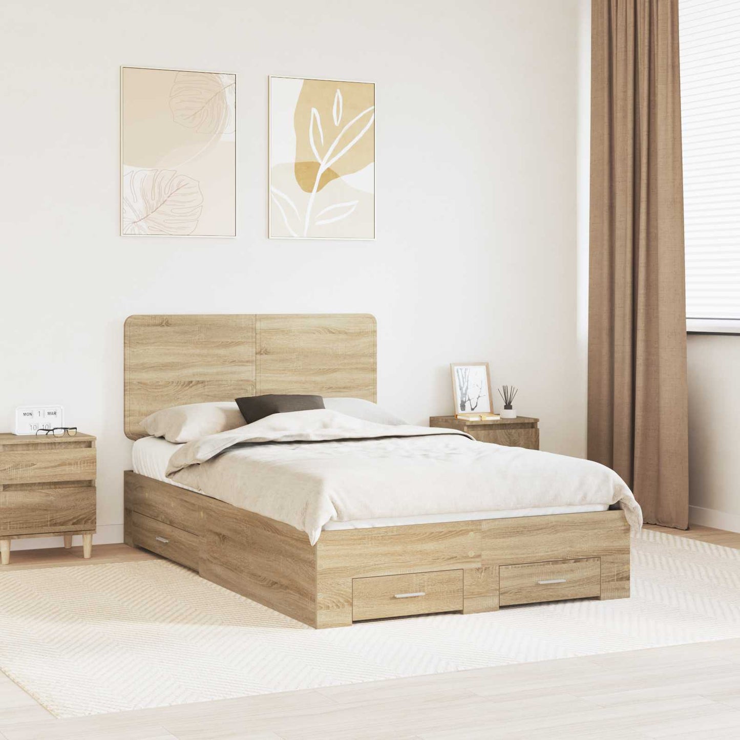 Bed Frame with Drawer Sonoma Oak 120 x 200 cm Engineered Wood