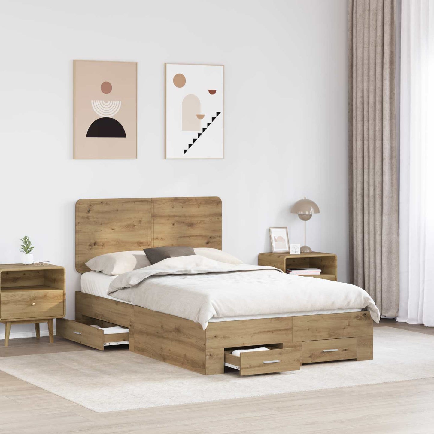 Bed Frame with Drawer Artisan Oak 120 x 200 cm Engineered Wood