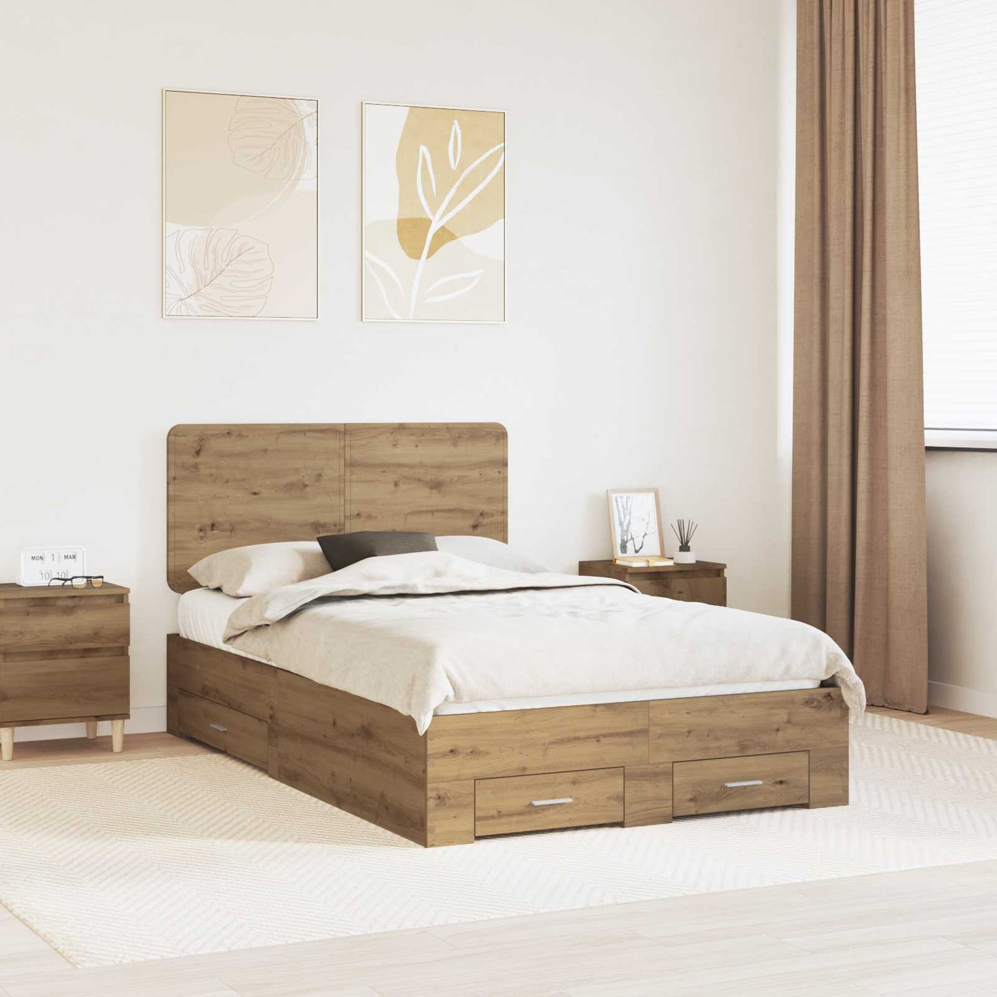 Bed Frame with Drawer Artisan Oak 120 x 190 cm Engineered Wood