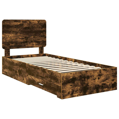 Bed Frame with Drawer Smoked Oak 100 x 200 cm Engineered Wood