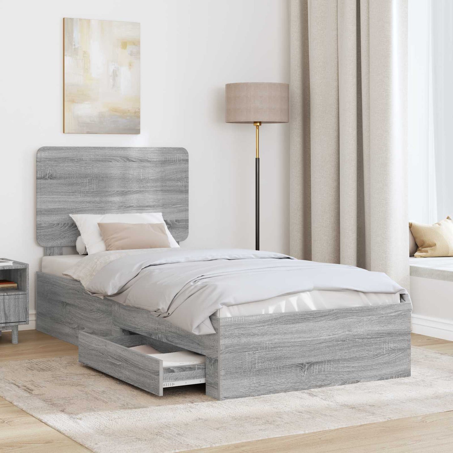 Bed Frame with Drawer Grey Sonoma 100 x 200 cm Engineered Wood
