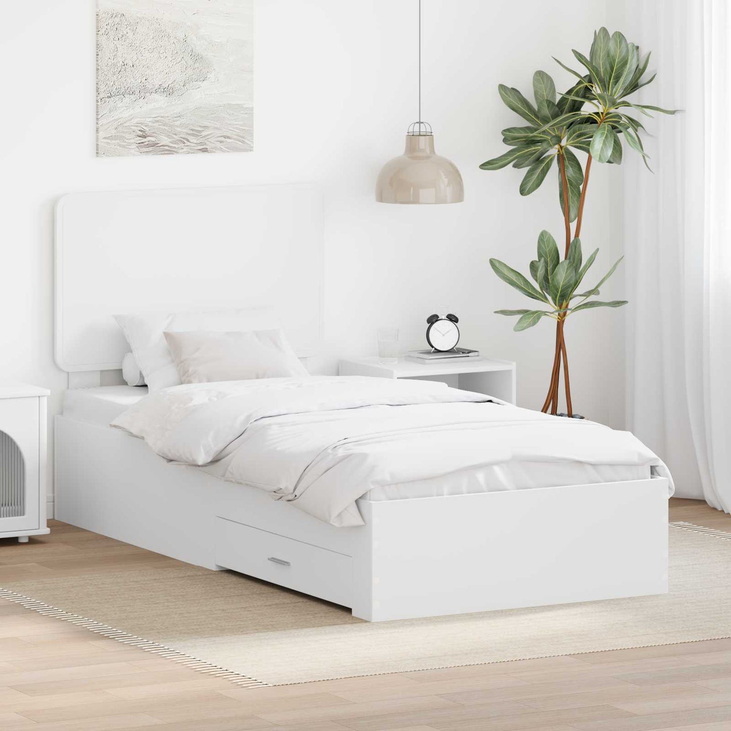 Bed Frame with Headboard White 90 x 200 cm Engineered Wood