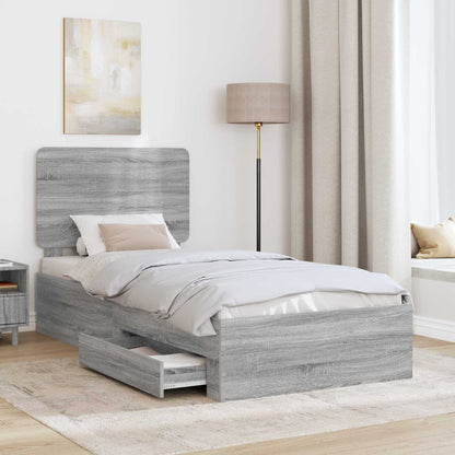 Bed Frame with Drawer Grey Sonoma 90 x 200 cm Engineered Wood