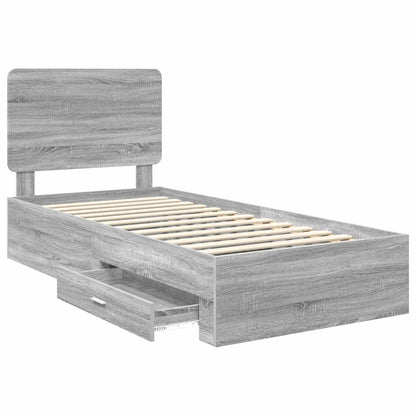 Bed Frame with Drawer Grey Sonoma 90 x 200 cm Engineered Wood