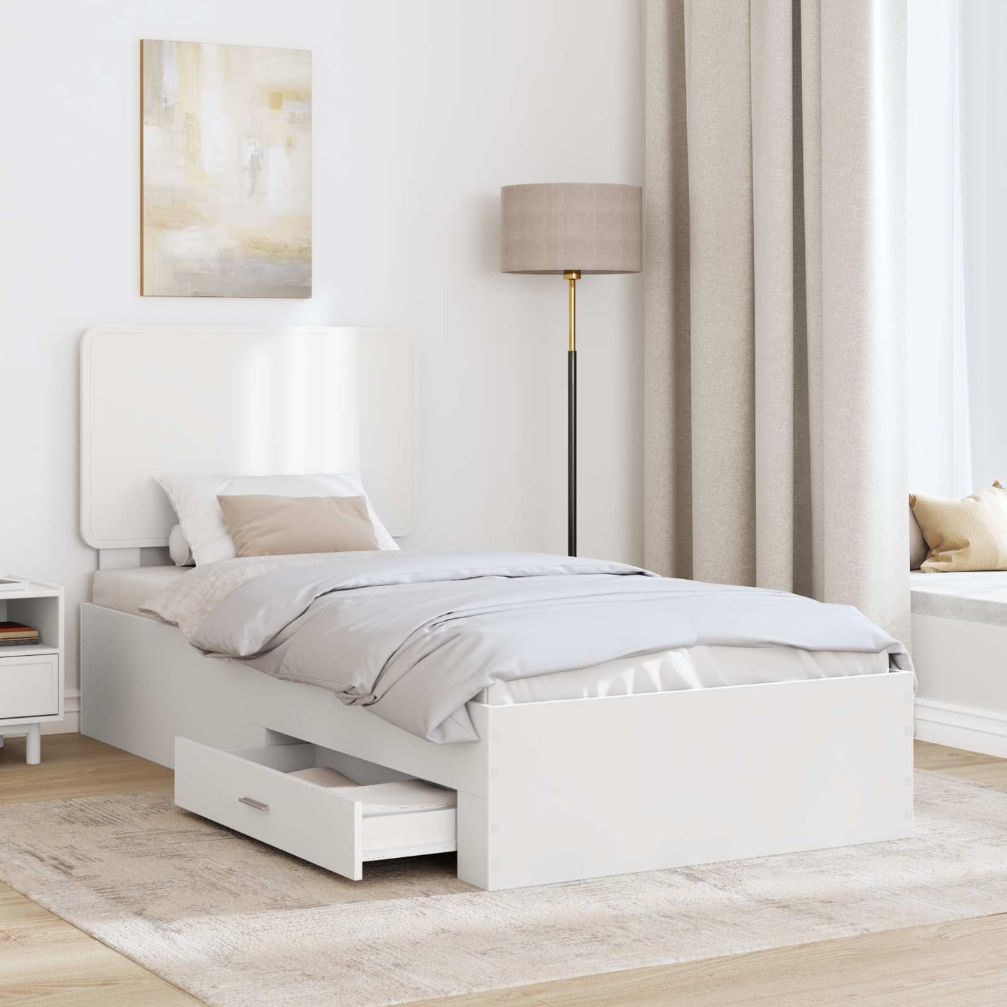 Bed Frame with Headboard White 90 x 190 cm Engineered Wood
