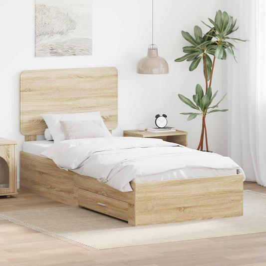 Bed Frame with Headboard Sonoma Oak 90 x 190 cm Engineered Wood