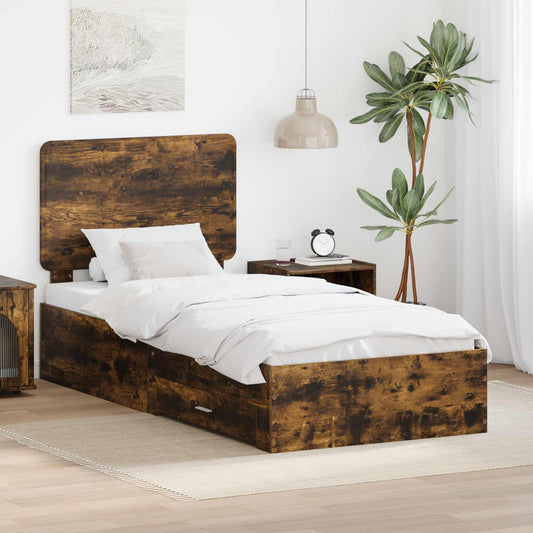 Bed Frame with Headboard Smoked Oak 90 x 190 cm Engineered Wood