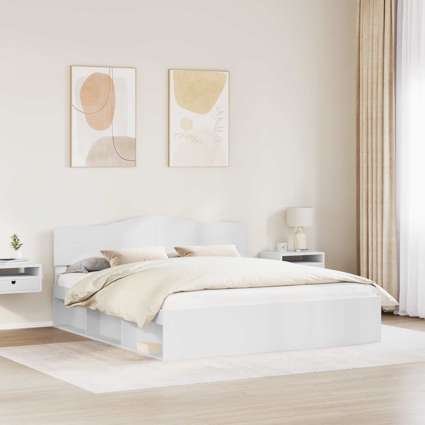 Bed Frame with Headboard White 200 x 200 cm Solid Pine Wood