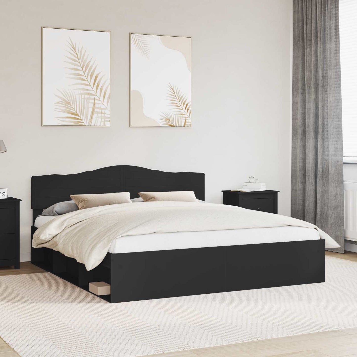 Bed Frame with Headboard Black 200 x 200 cm Solid Pine Wood