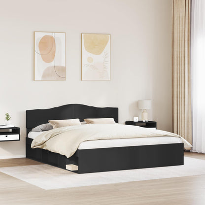 Bed Frame with Headboard Black 200 x 200 cm Solid Pine Wood