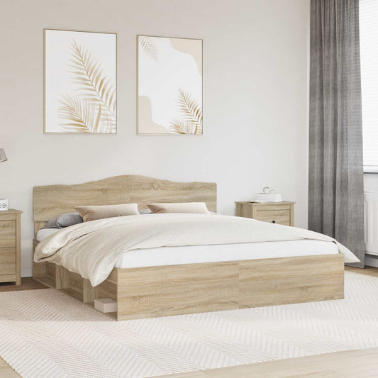 Bed Frame with Headboard Sonoma 200 x 200 cm Solid Pine Wood