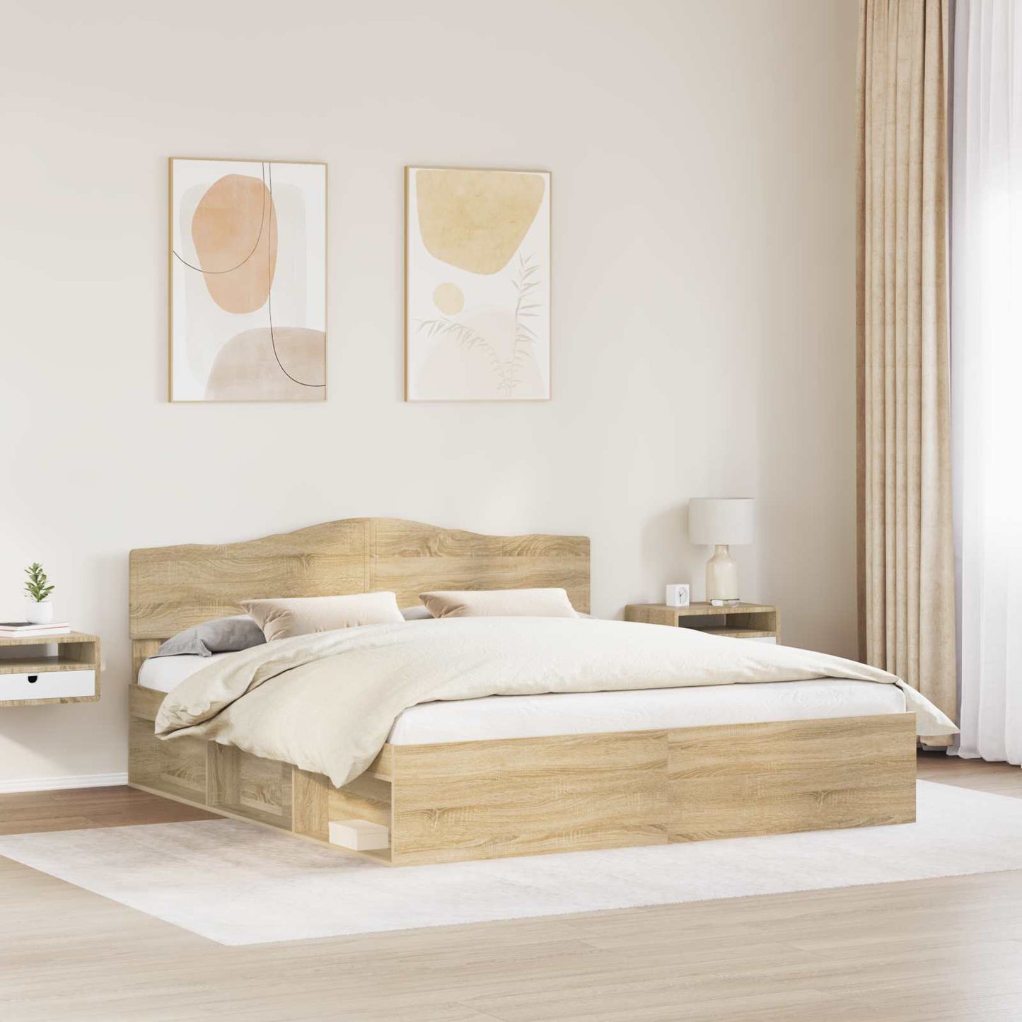 Bed Frame with Headboard Sonoma 200 x 200 cm Solid Pine Wood